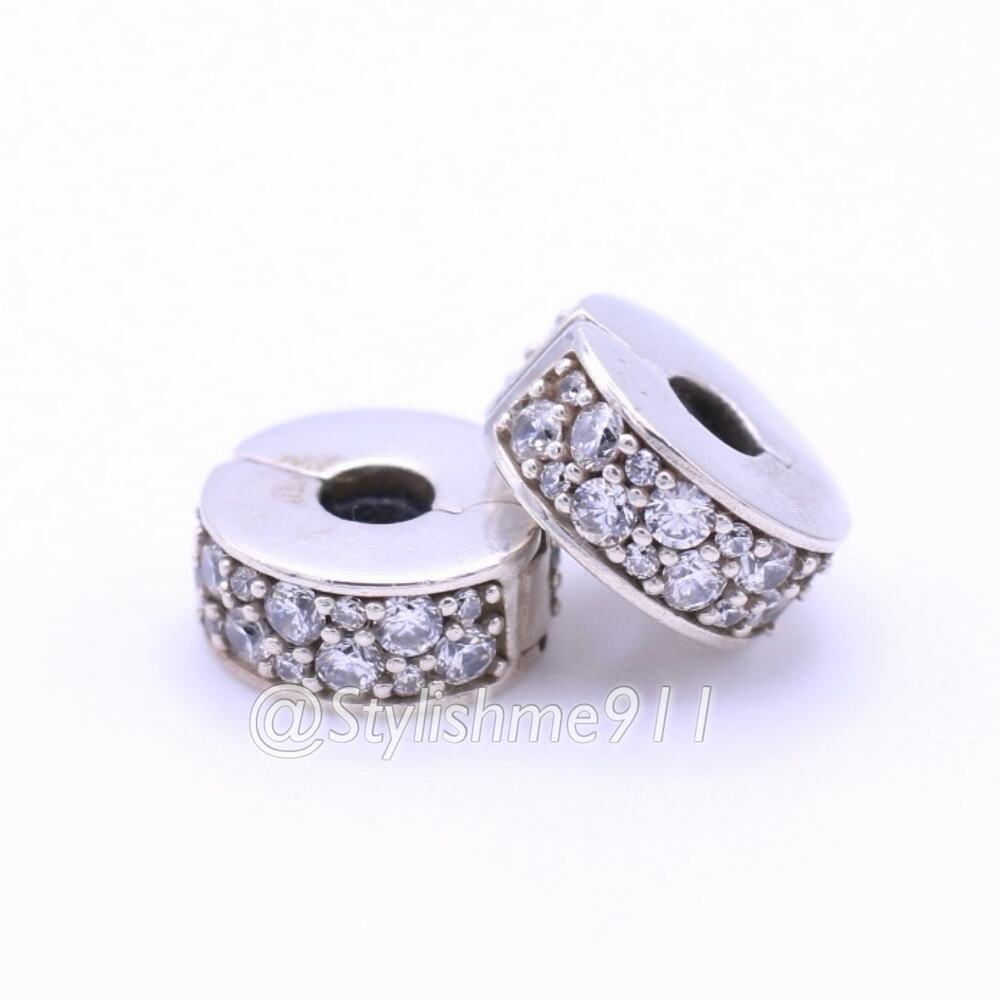 Two- Authentic PANDORA Clear Shining Elegance Clip with Silicone Core